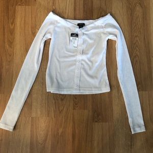 Cropped off the shoulder long sleeve button top